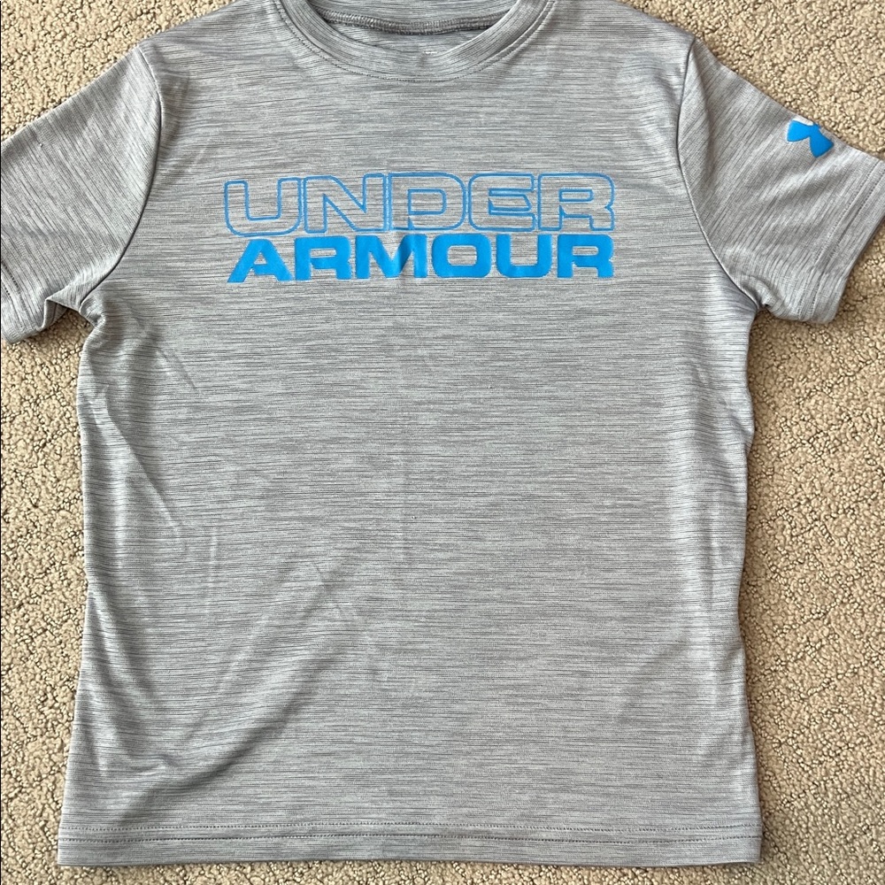 Under Armour Kids Gray Tee with Blue Accents